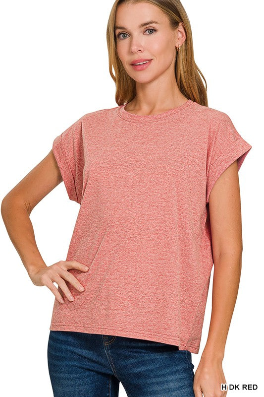 Round Neck Folded Short Sleeve Tee