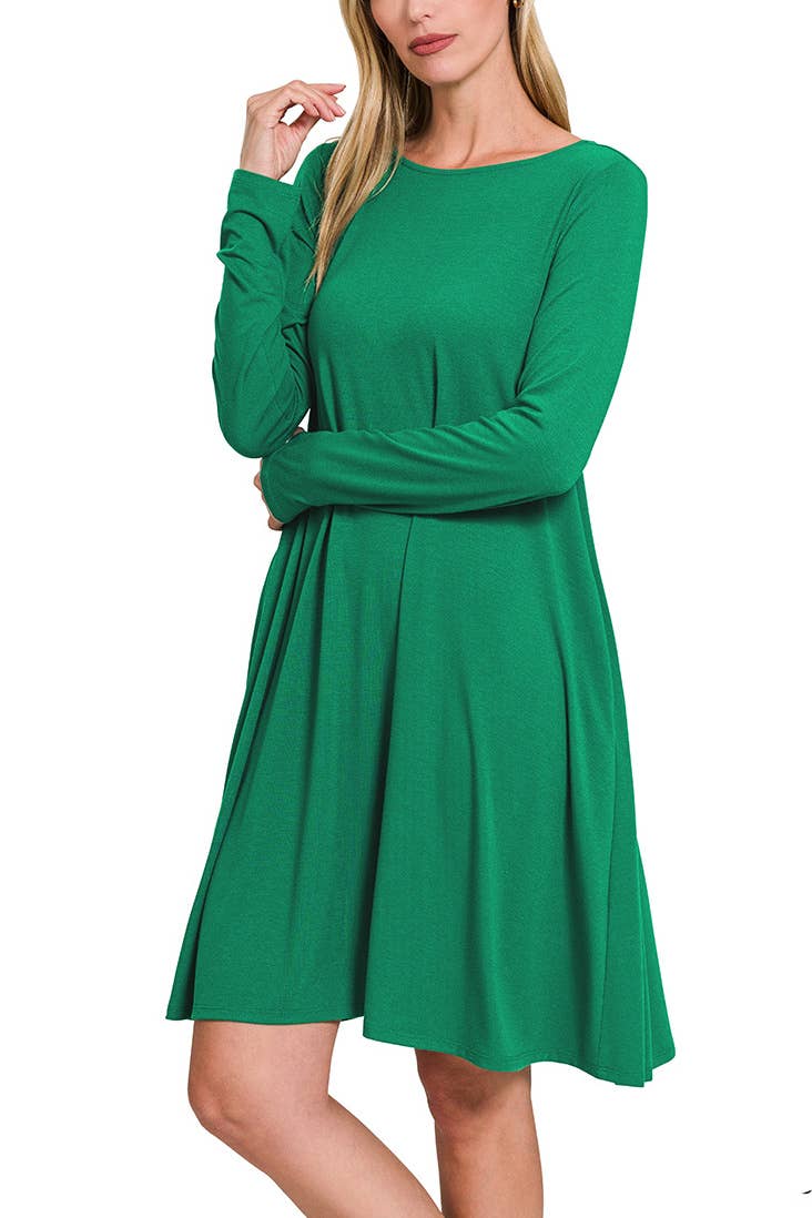Long Sleeve Flare Dress With Pockets