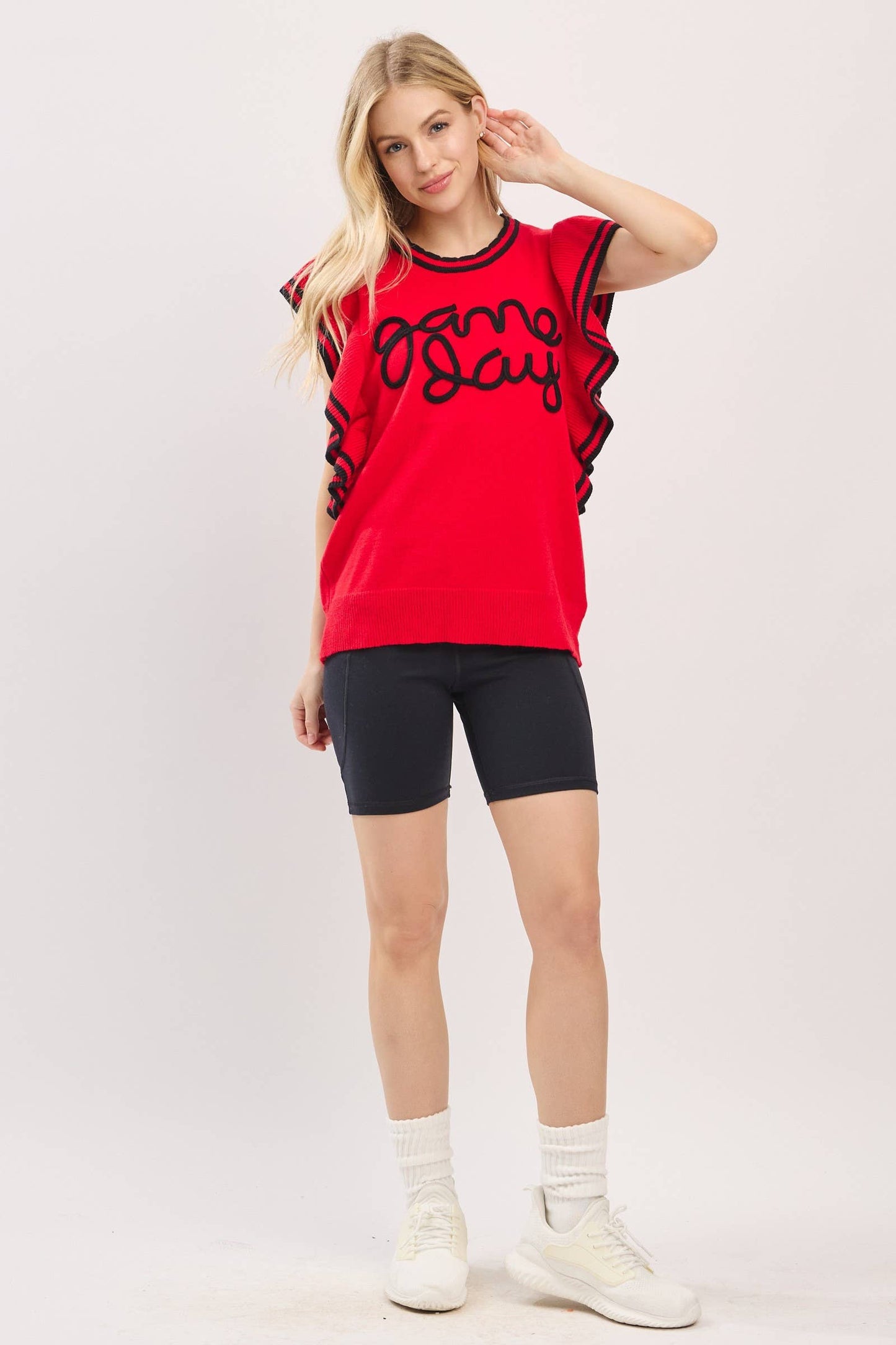 Ruffle Sleeve Varsity Gameday Knit Top