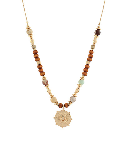 Round Star Pendant Bead Necklace