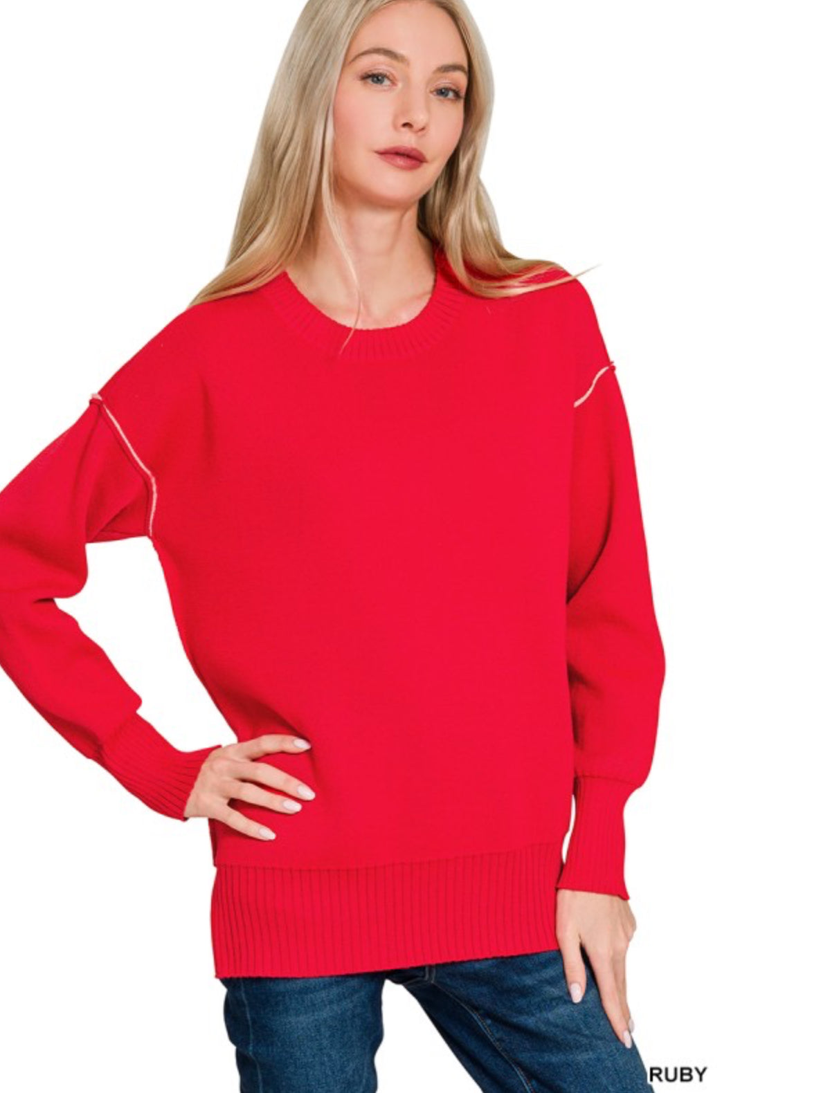 Round Neck Contrast Trim Sweater