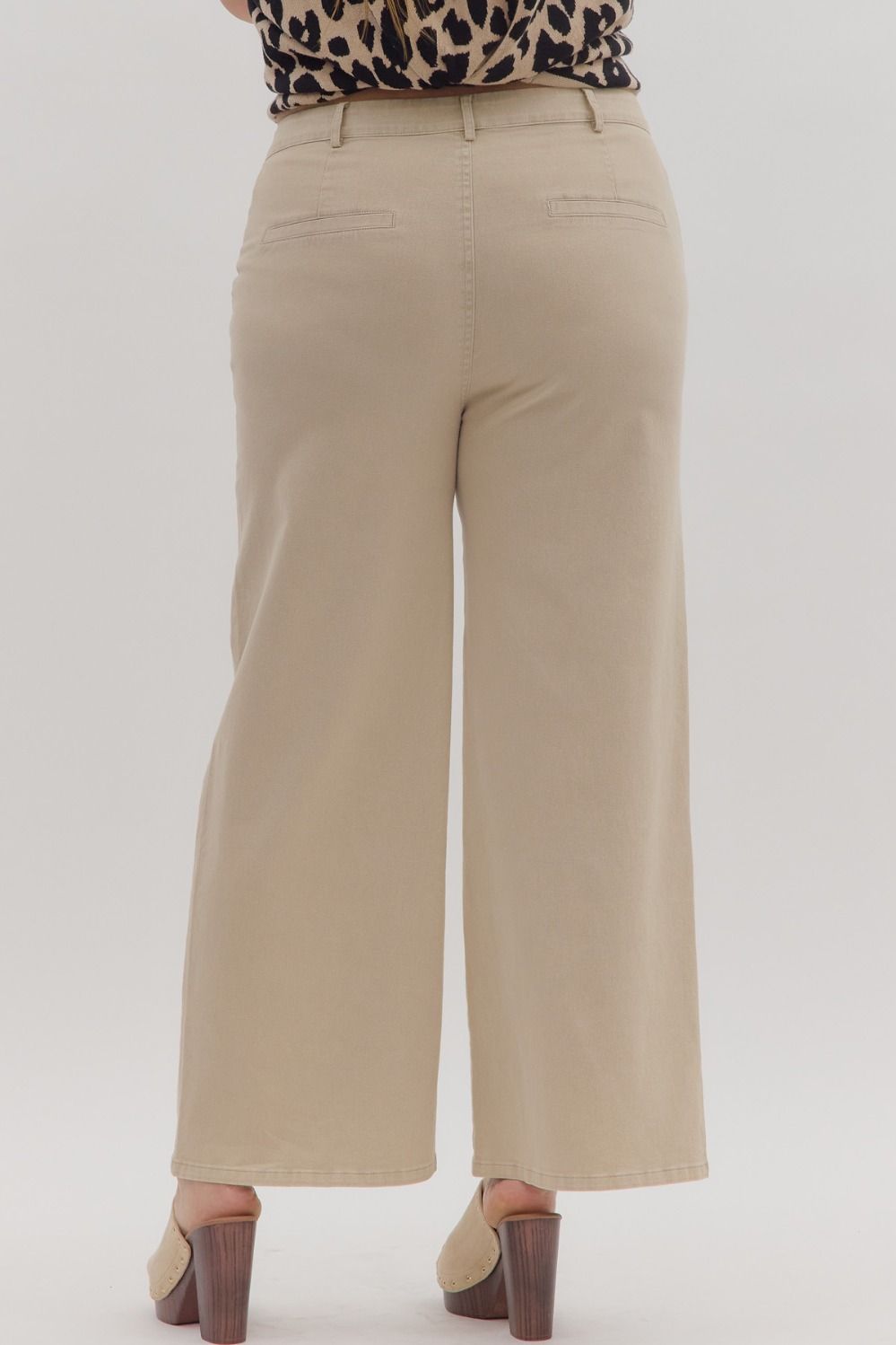 Solid High Waist Wide Leg Pants Curvy