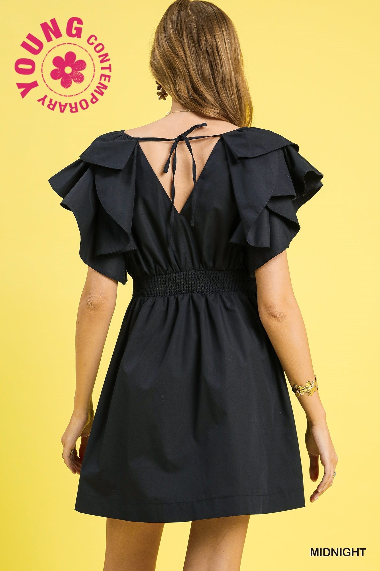Ruffle Sleeve Fit and Flare Dress