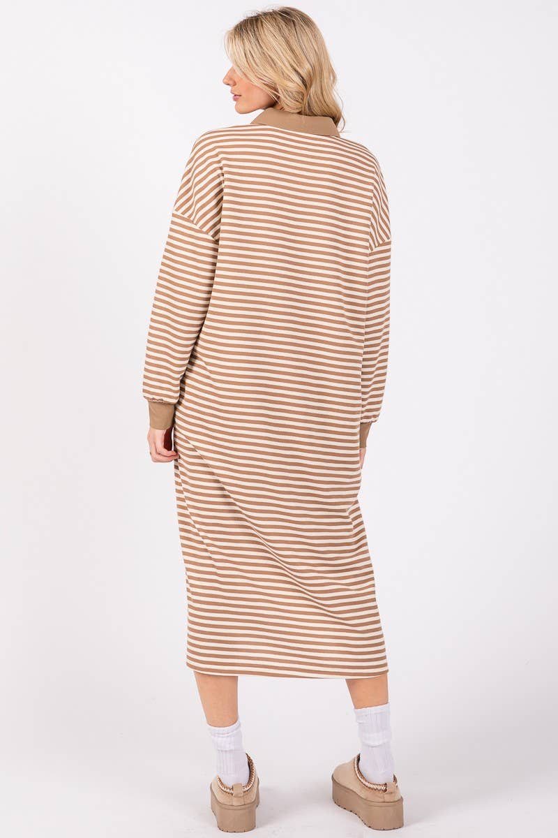 STRIPED KNIT OVERSIZED LONG DRESS