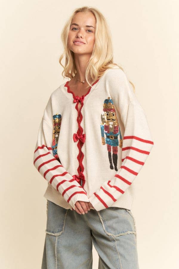 PLUS SEQUIN NUTCRACKER PATCH BOW SWEATER TOP