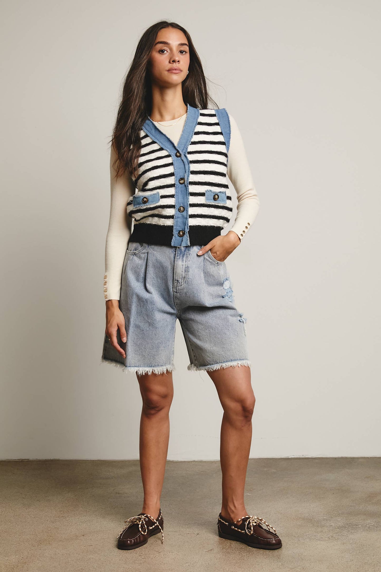 Denim Trim Knit Vest