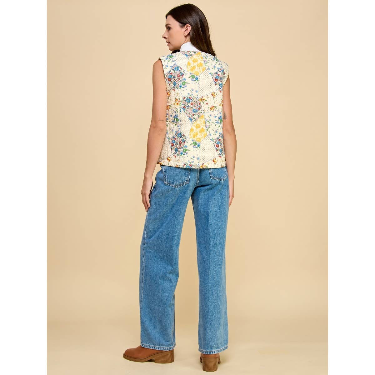 Multi Flower Quilted Vest with Front Ribbon