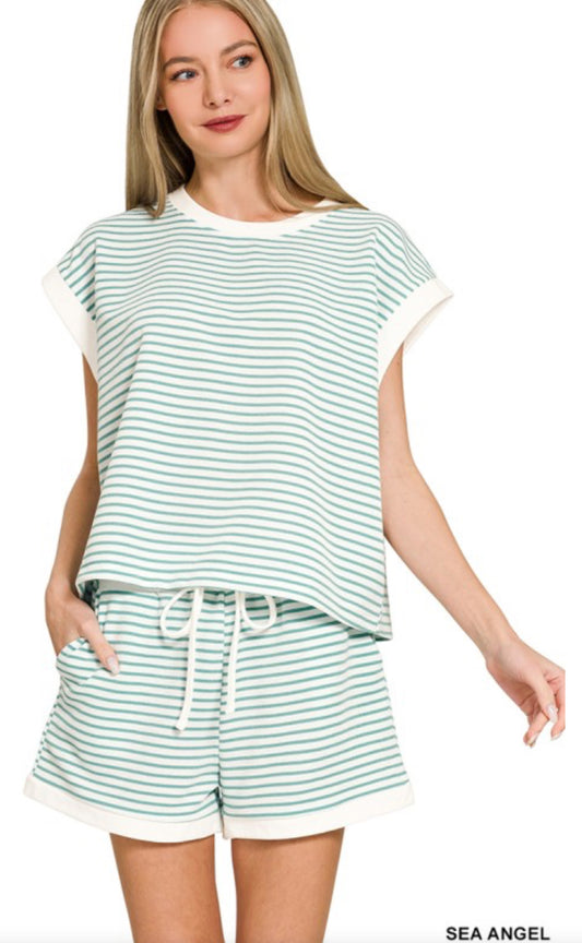 Stripe Contrast Shorts Set