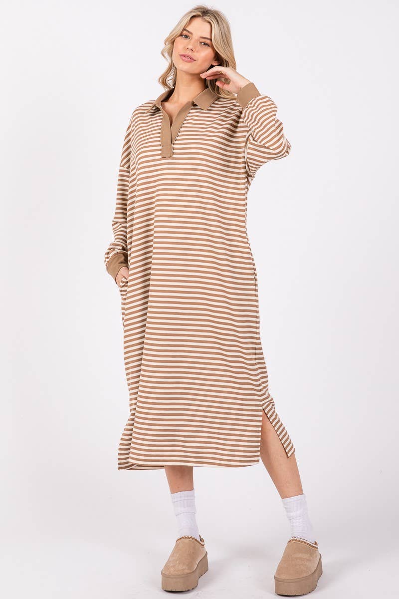 STRIPED KNIT OVERSIZED LONG DRESS