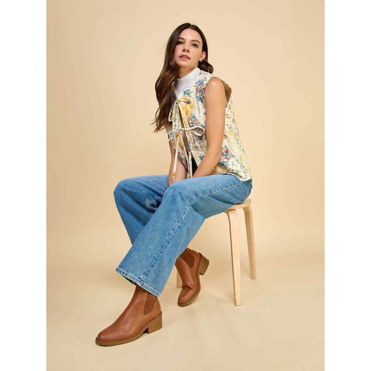 Multi Flower Quilted Vest with Front Ribbon