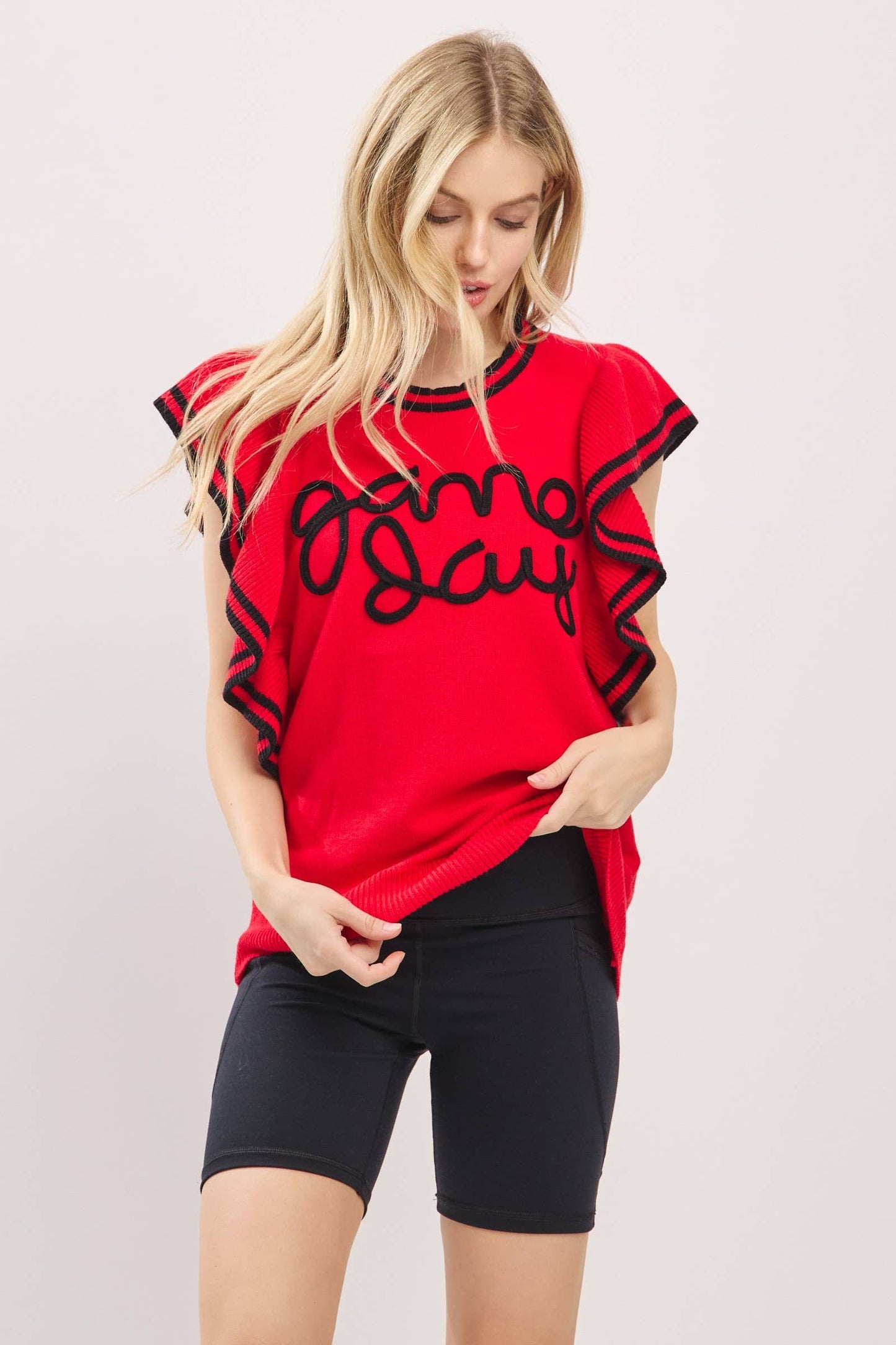 Ruffle Sleeve Varsity Gameday Knit Top