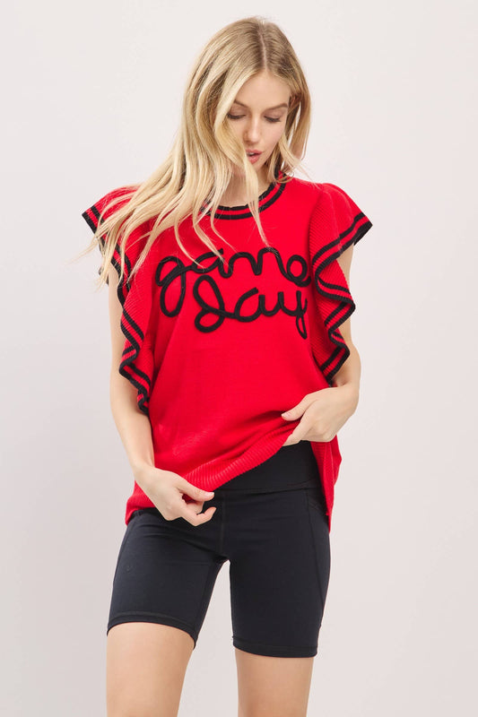 Ruffle Sleeve Varsity Gameday Knit Top