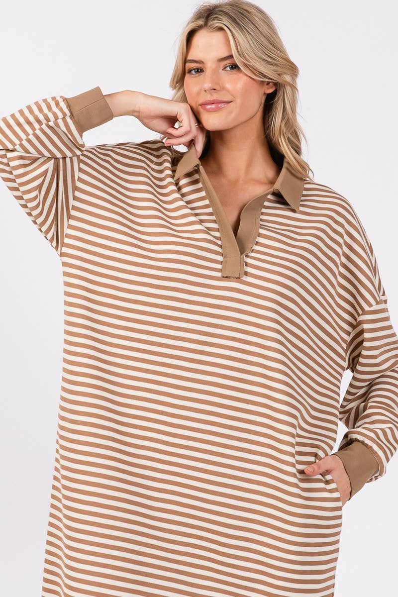 STRIPED KNIT OVERSIZED LONG DRESS