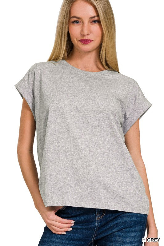 Round Neck Folded Short Sleeve Tee