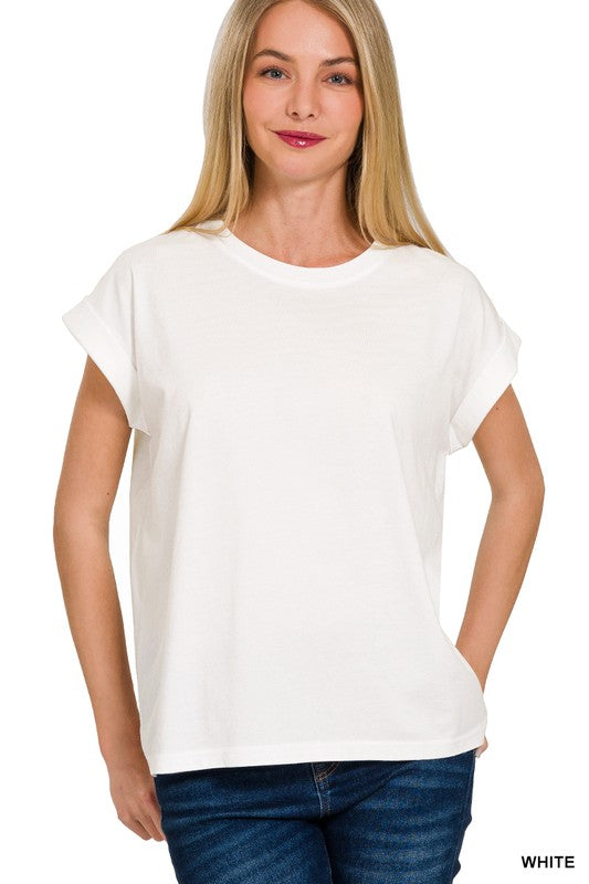 Round Neck Folded Short Sleeve Tee