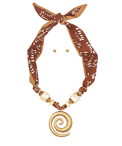 Textured Swirl Pendant Scarf Necklace Set