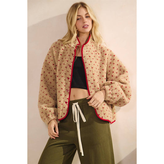 Printed Sherpa Button Up Jacket