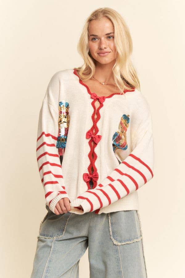 PLUS SEQUIN NUTCRACKER PATCH BOW SWEATER TOP
