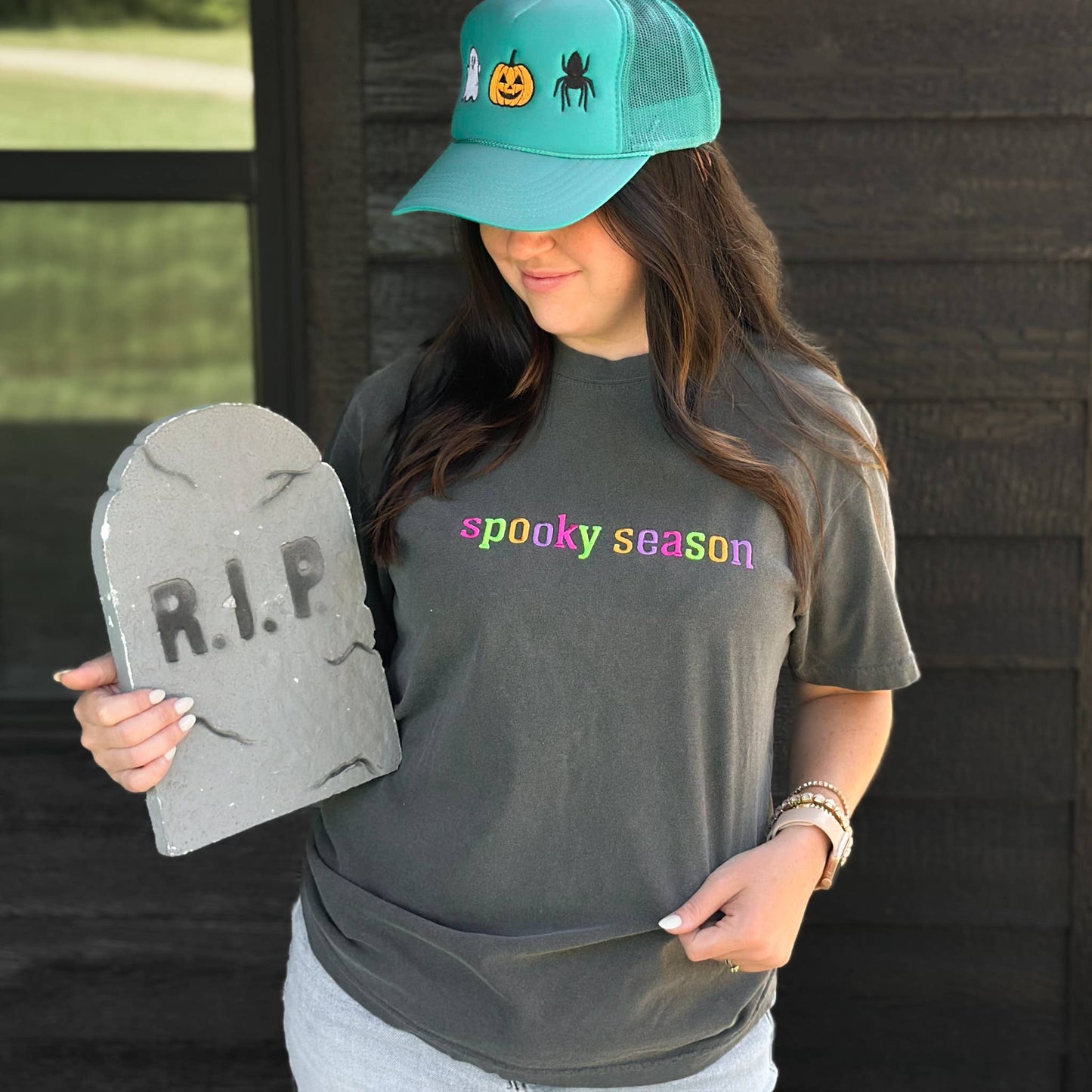 Spooky Season Halloween Embroidery Graphic Tee