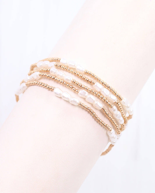 Annette Pearl Stretch Bracelet Set Gold