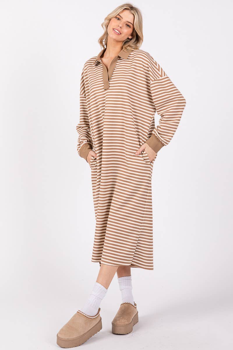 STRIPED KNIT OVERSIZED LONG DRESS