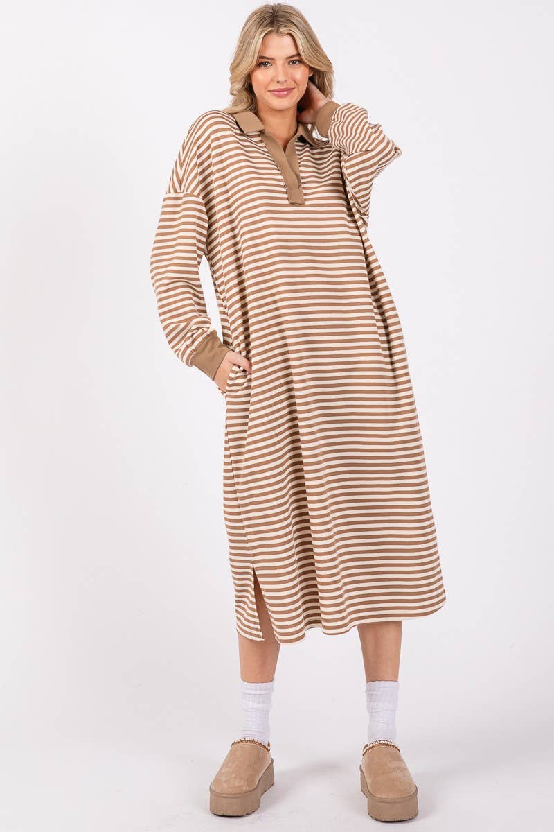 STRIPED KNIT OVERSIZED LONG DRESS