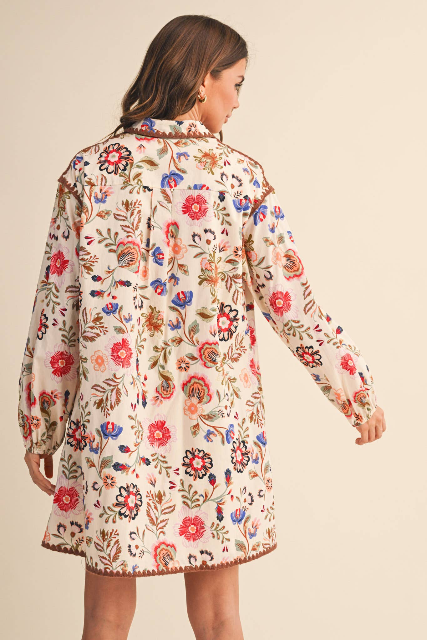 EXCLUSIVE PRINT BLANKET STITCH BUTTONED MINI DRESS