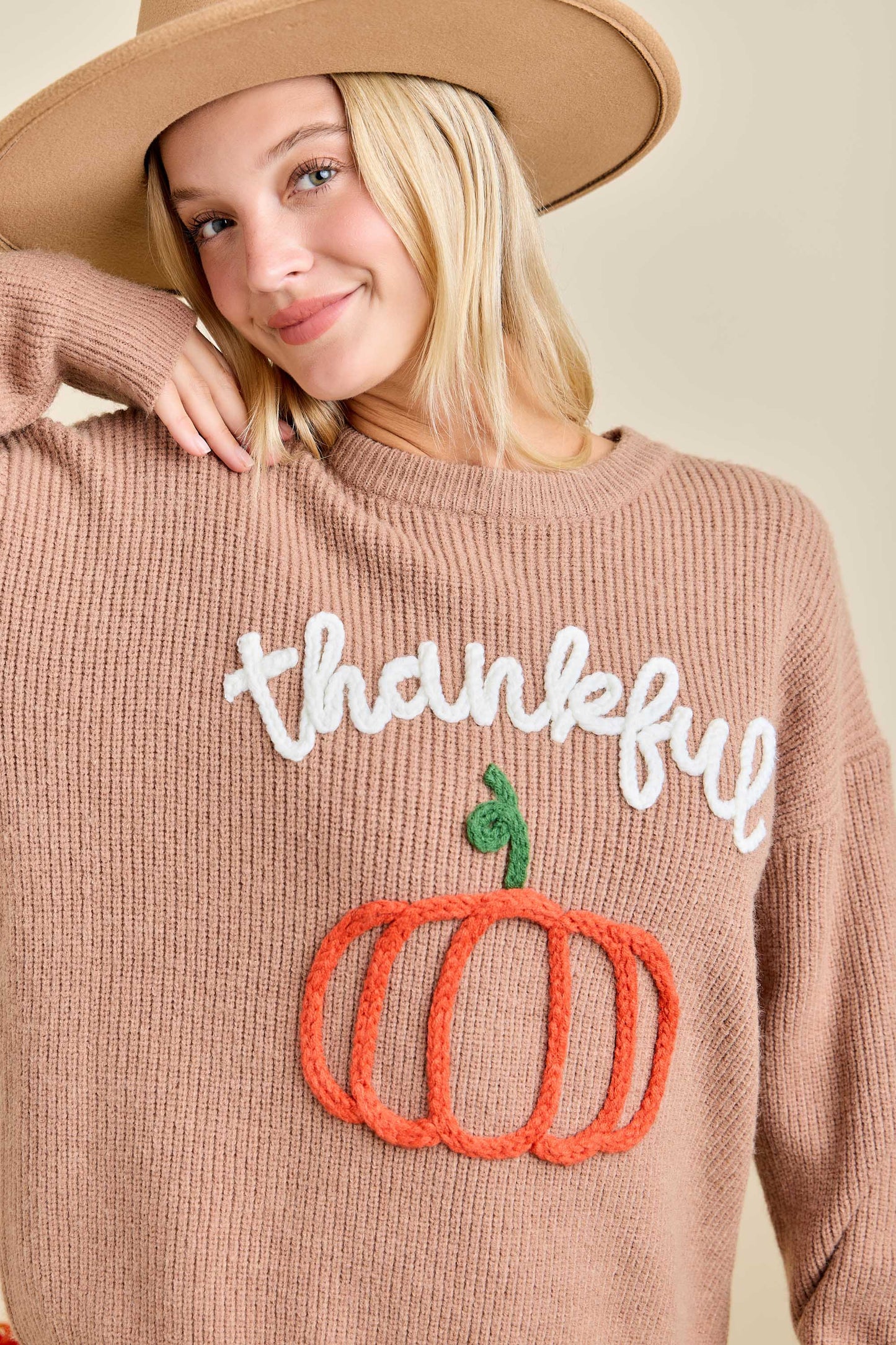Thankful Pumpkin Embroidered Sweater