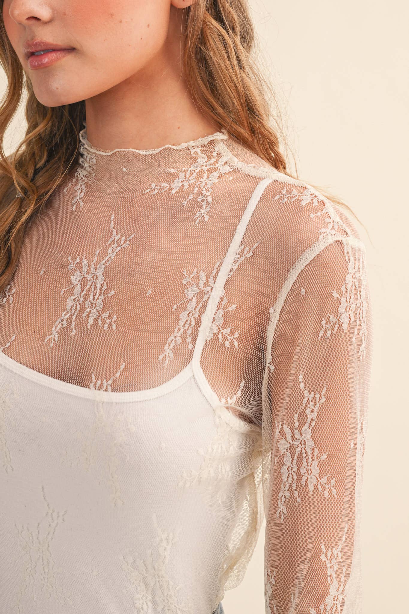 SHEER LACE LONG SLEEVE TOP