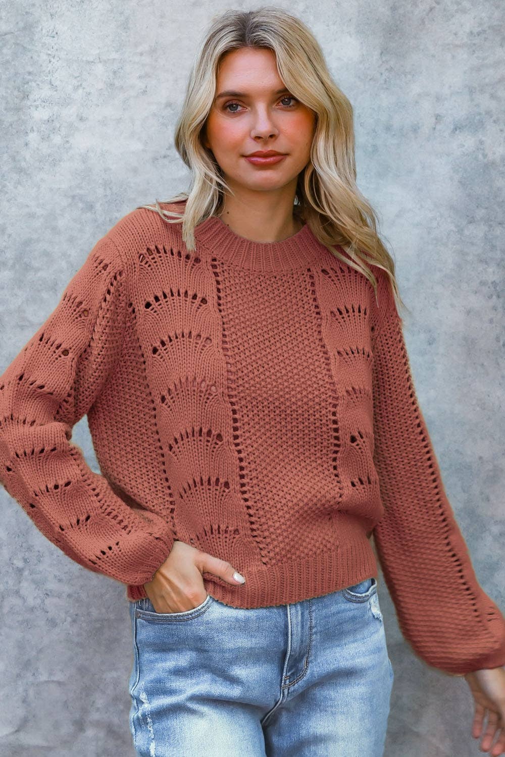 SCALLOP CROCHET PULLOVER SWEATER