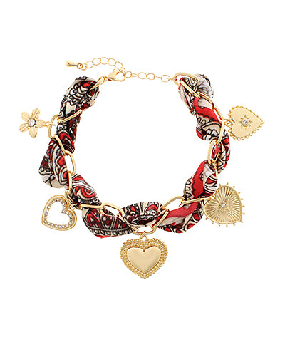Heart Multi Charm Scarf Chain Bracelet