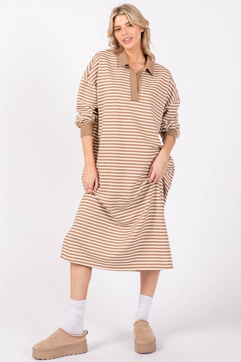 STRIPED KNIT OVERSIZED LONG DRESS