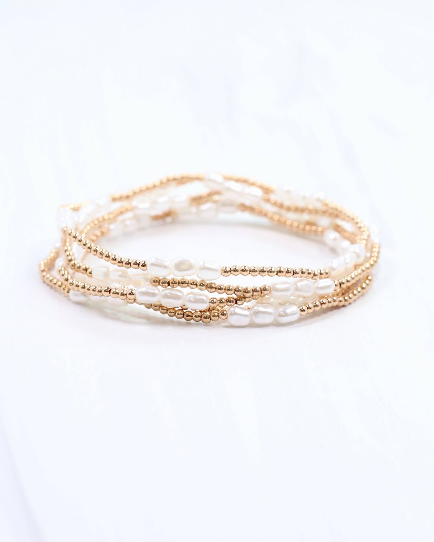 Annette Pearl Stretch Bracelet Set Gold