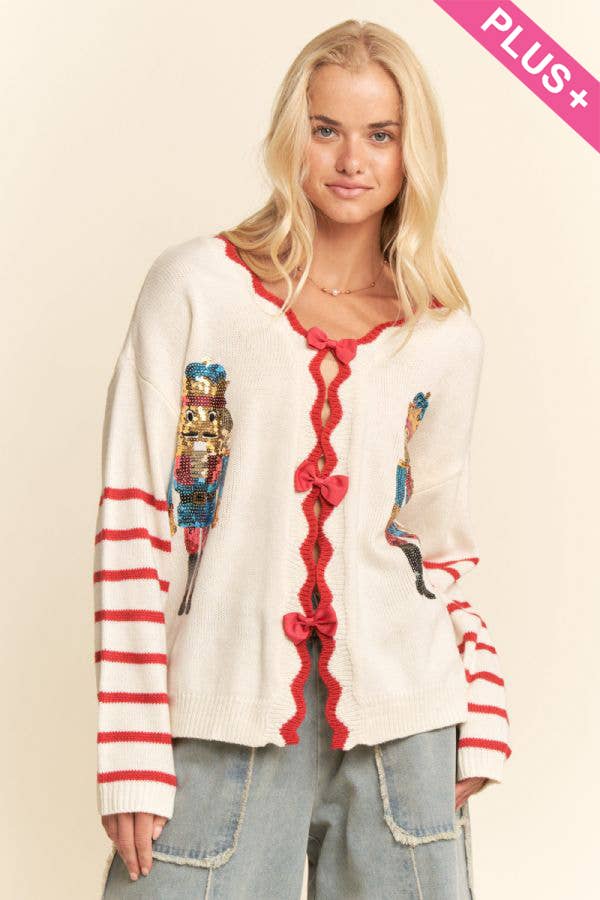 PLUS SEQUIN NUTCRACKER PATCH BOW SWEATER TOP