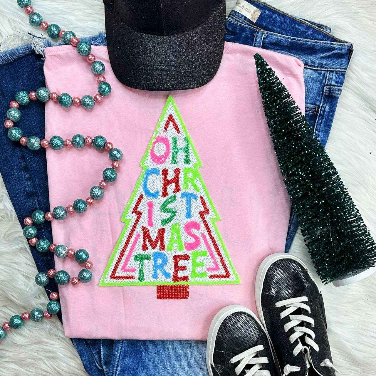 Sequin Christmas Tree Chenille Everyday Tee