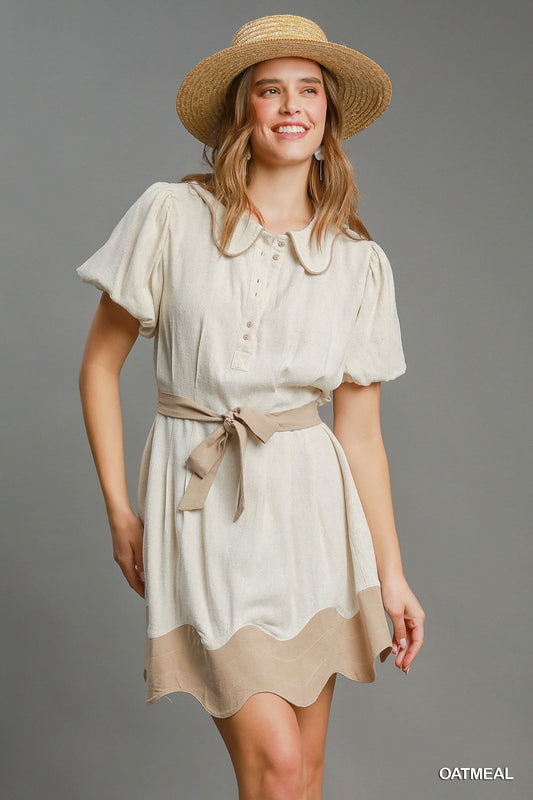 Colorblocked Scalloped Hem Mini Dress