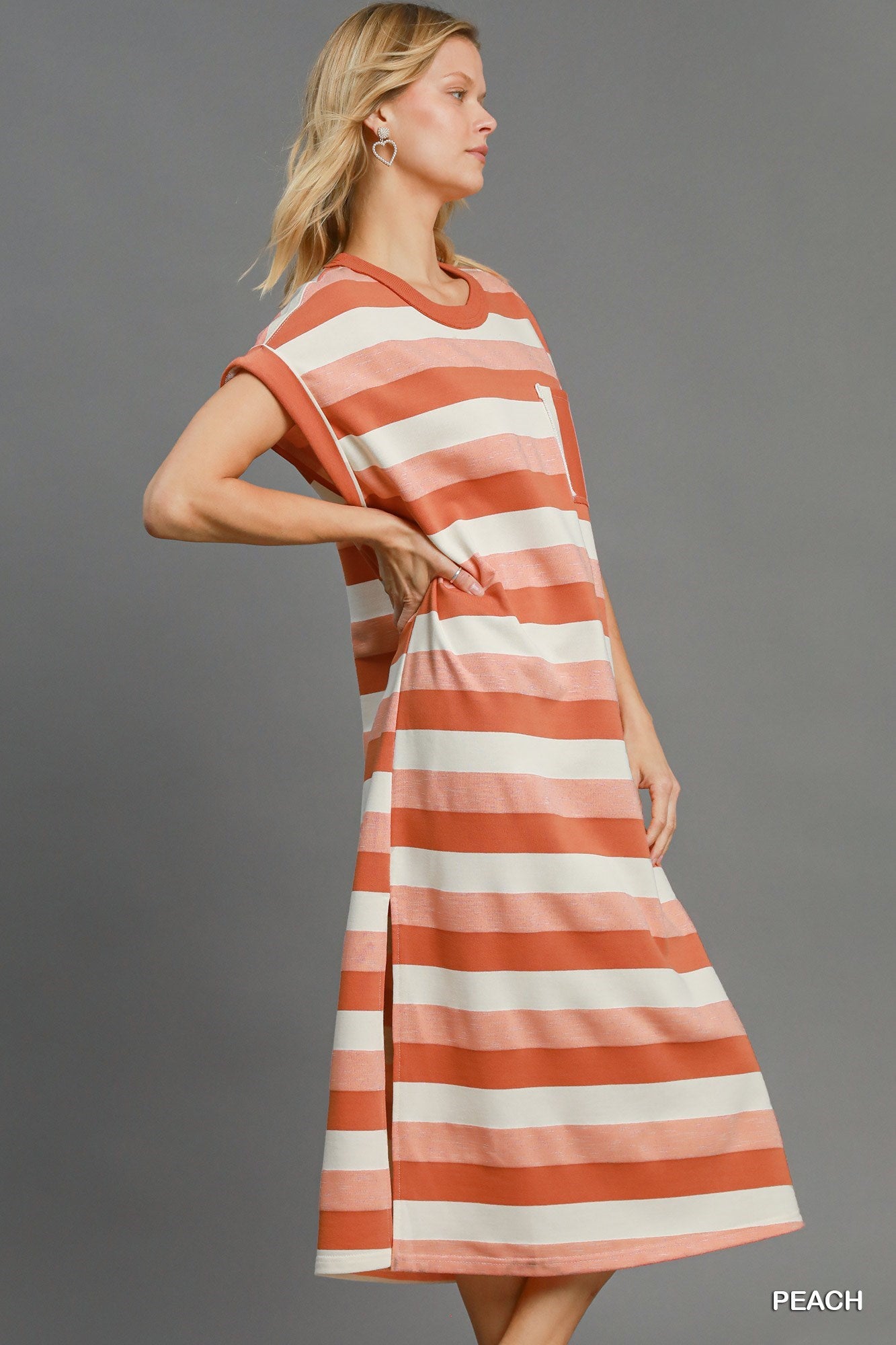 Striped Midi Dress with Side Slits