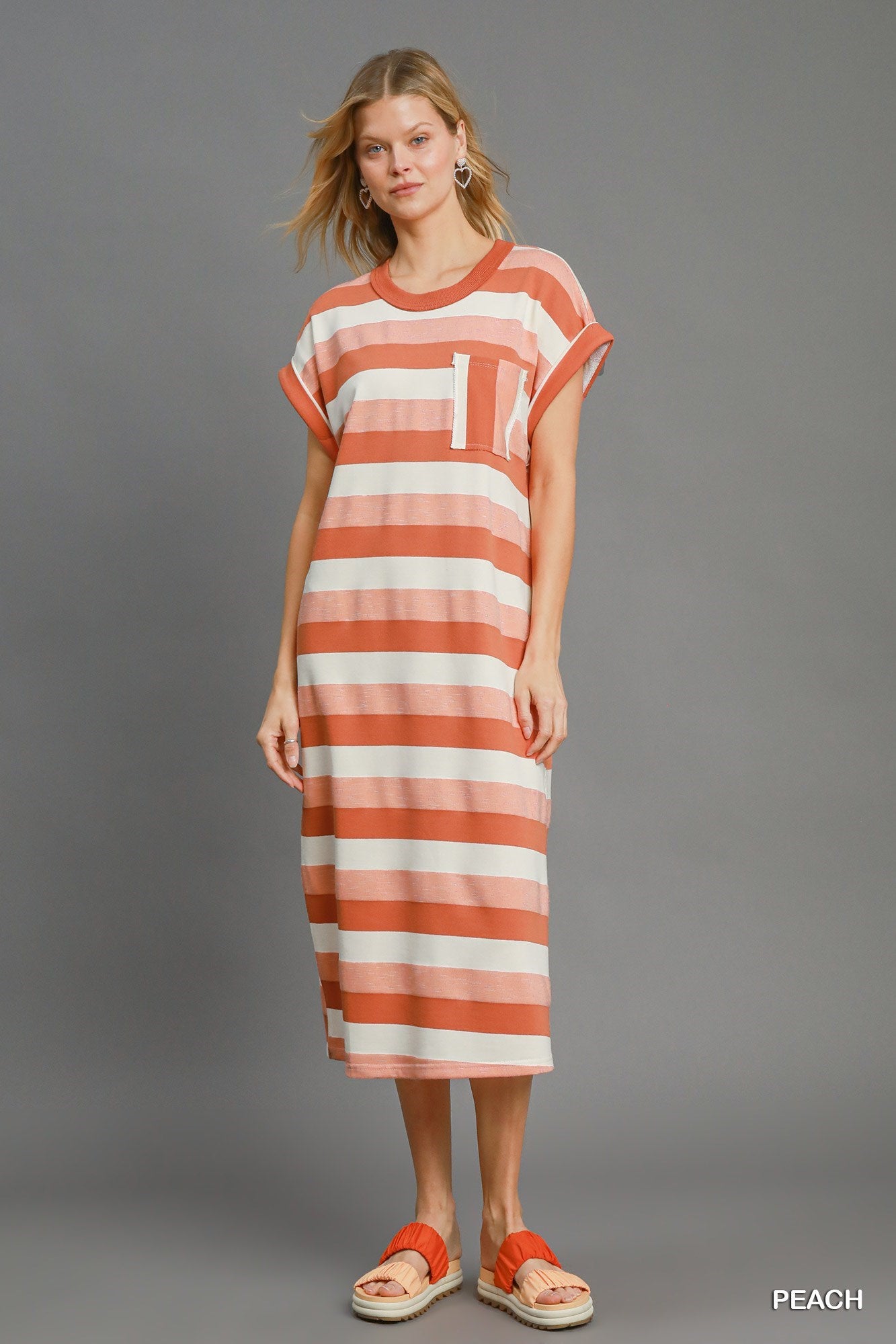 Striped Midi Dress with Side Slits