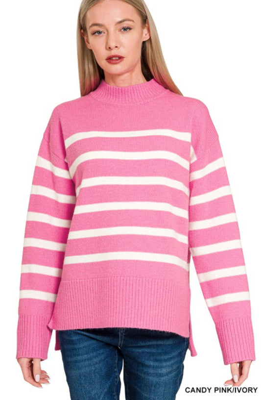 Striped Mock Neck Sweater