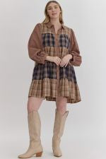 Corduroy Plaid TieredMini Dress