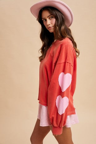 Valentine Heart Patch Mineral Washed Sweatshirt