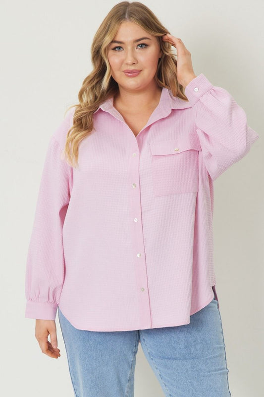 Waffle Knit Curvy Long Sleeve Shirt