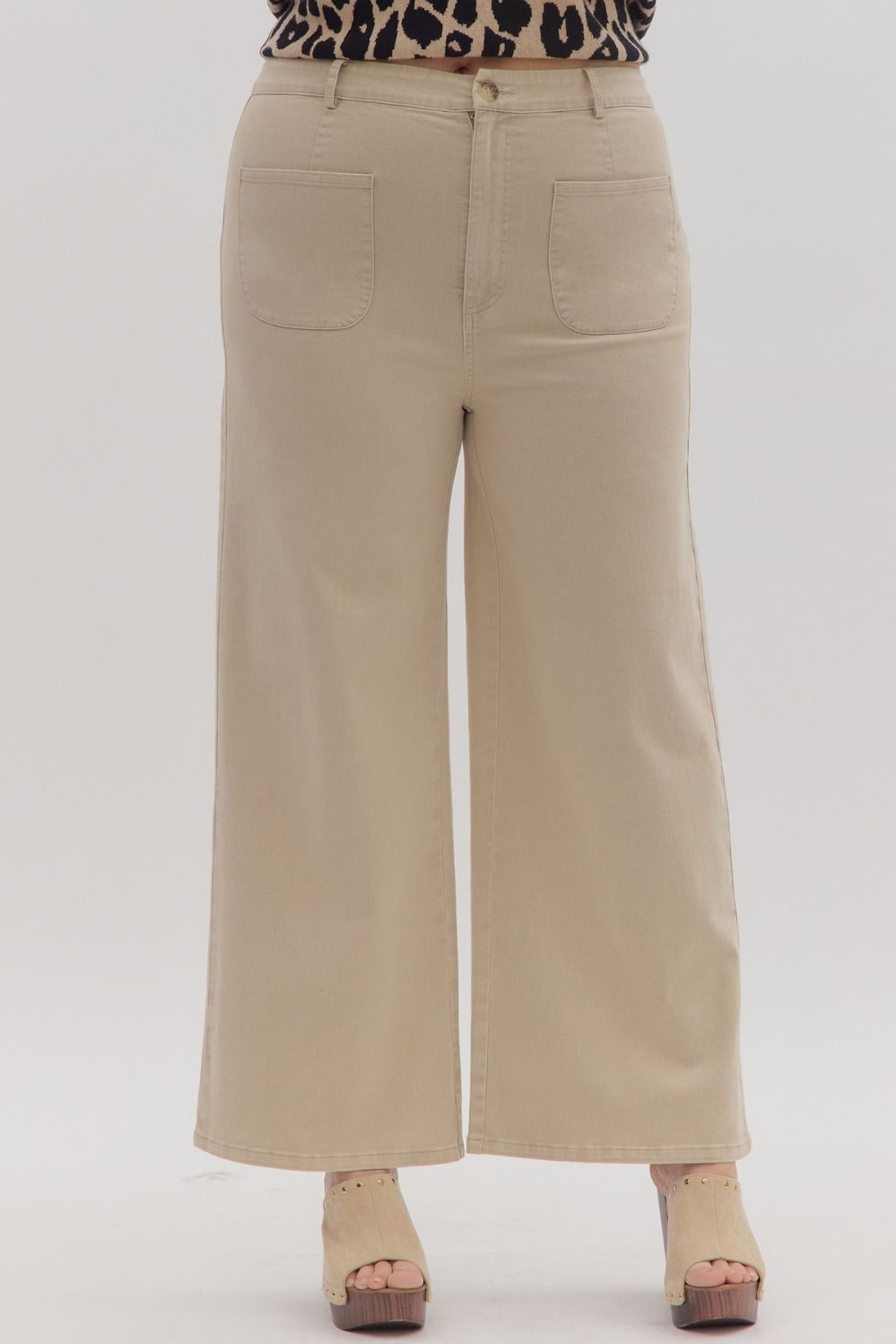 Solid High Waist Wide Leg Pants Curvy