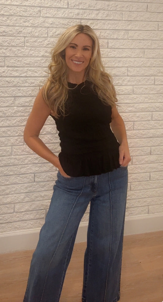 Stretch High Rise Wide Leg Jeans