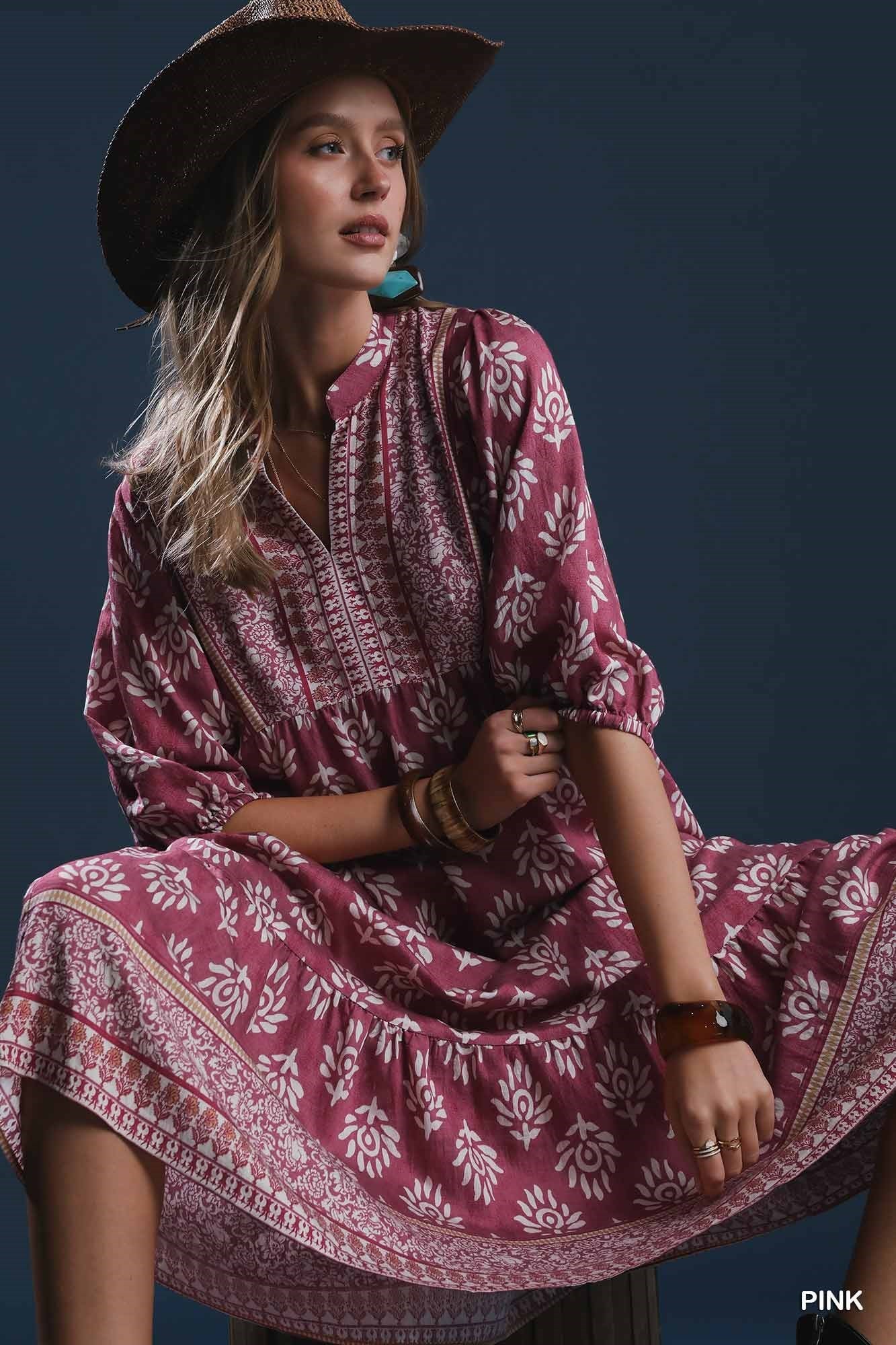 Abstract Boarder Print Midi Dress