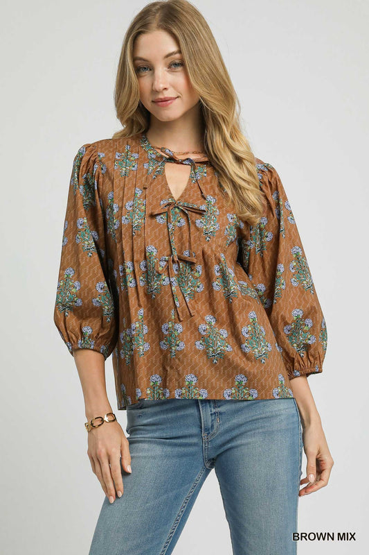 Mix Floral Tie-Neck Blouse