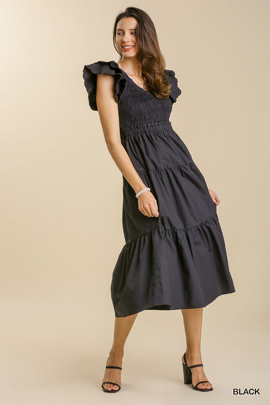 V-Neck Smocked Maxi Dress