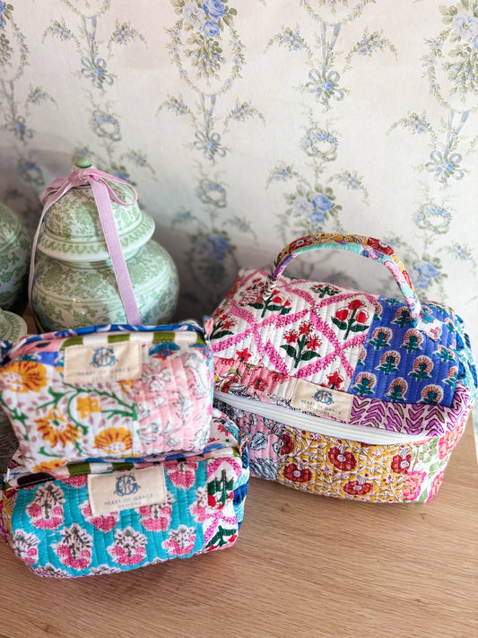 Wildflower Patch | Quilted Cosmetic Bags-set of 3