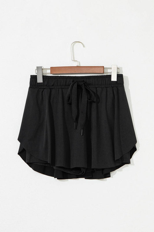 Solid Drawstring High Waist Skort