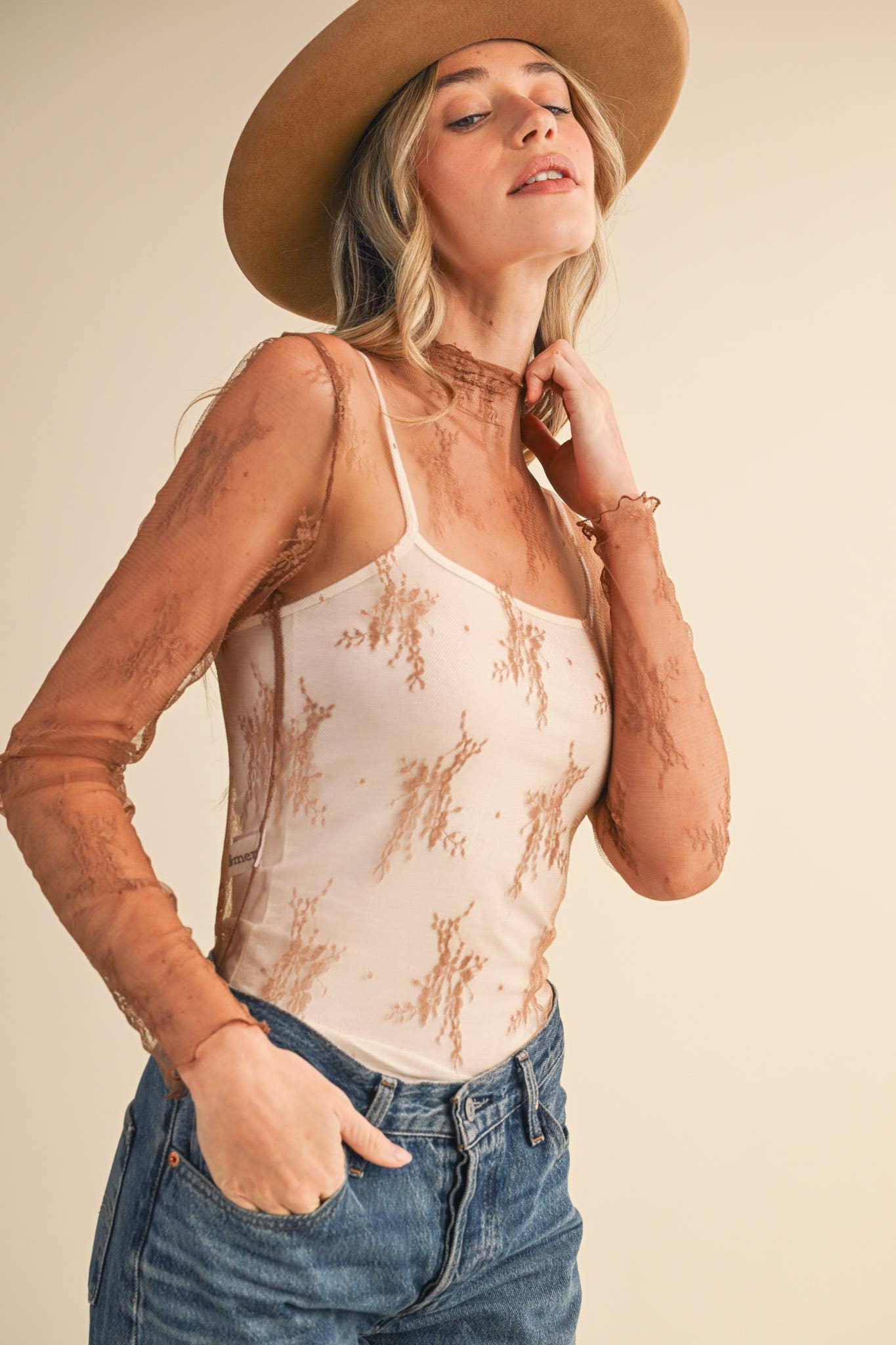 SHEER LACE LONG SLEEVE TOP